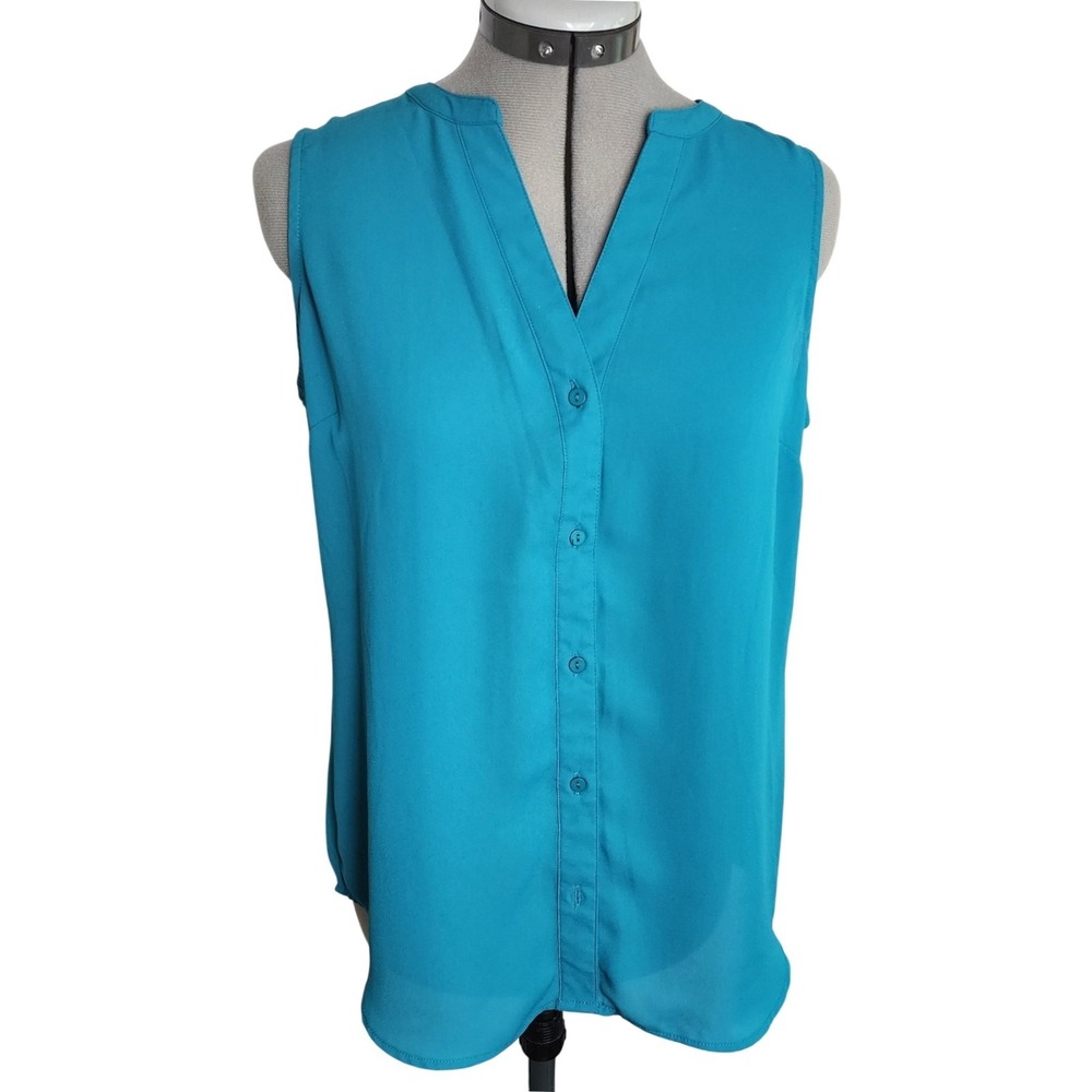 ADRIANNA‎ PAPELL Women's Size Small Blue/Green Button Up Sleeveless Blouse